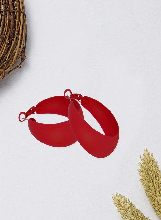Anmpab Large Matte Round Hoop Earrings for Women Retro Geometric Pierced Neon Color Circle Dangle Earrings Party Jewelry (Red) - Image 5